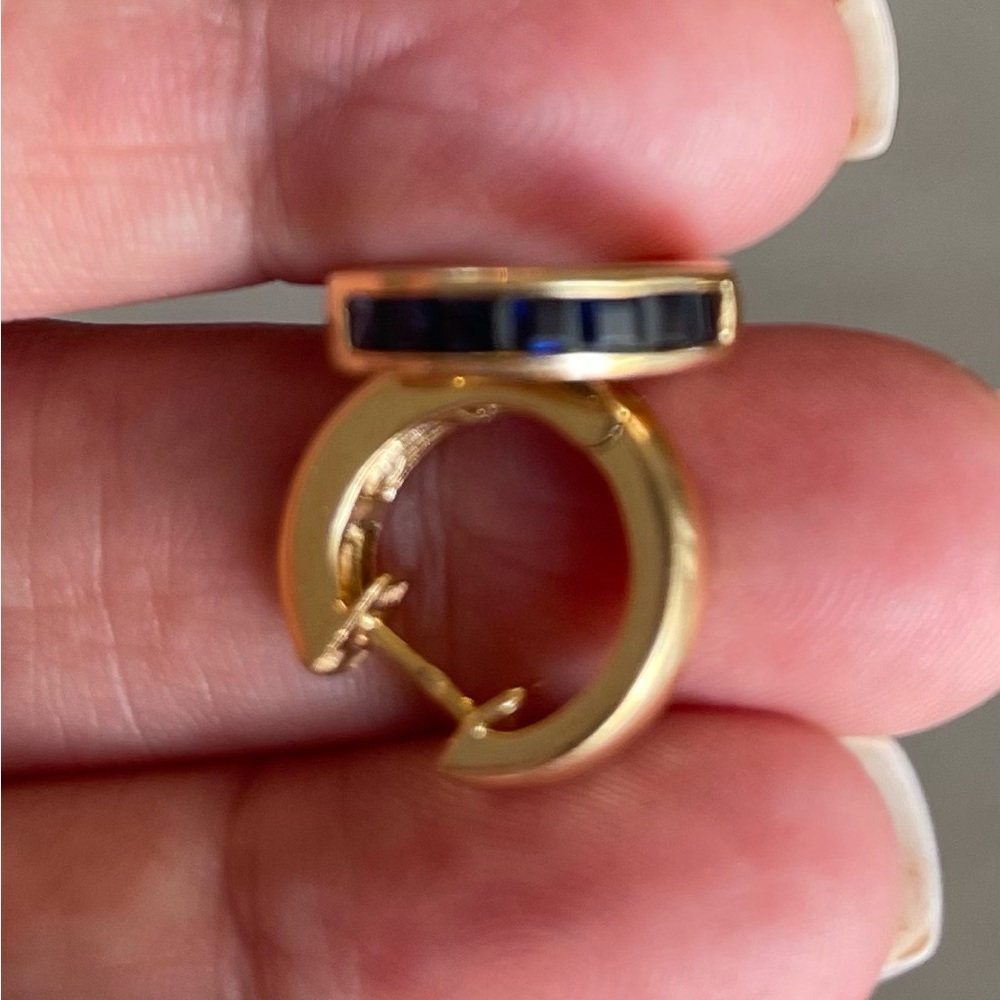 14K yellow gold with channel set blue sapphires hoop earrings